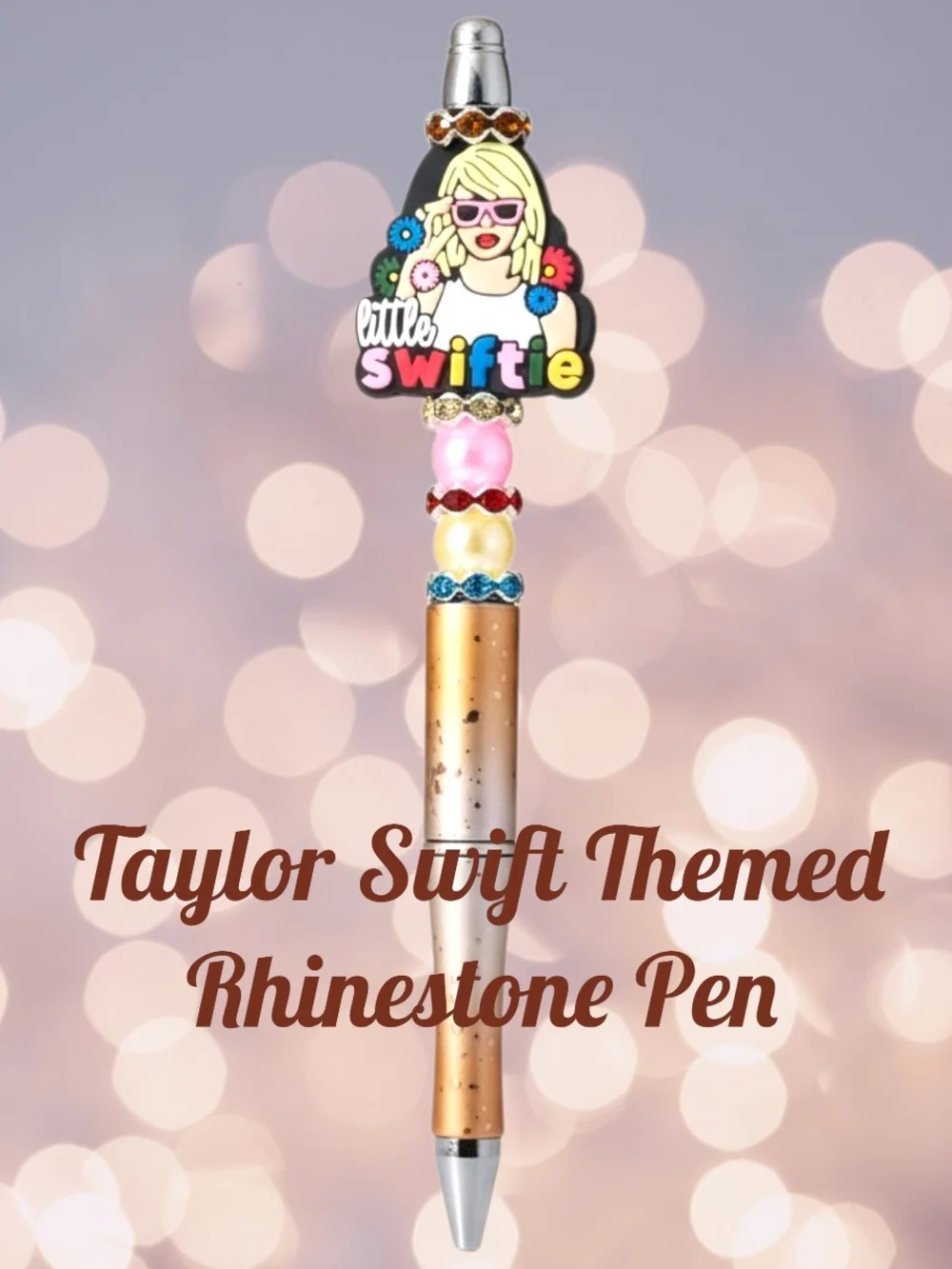 2pc Taylor Swift Sparkly Beaded Rhinestone Pen & Keyxhain Set- Gift Box Included - Picture 4 of 13